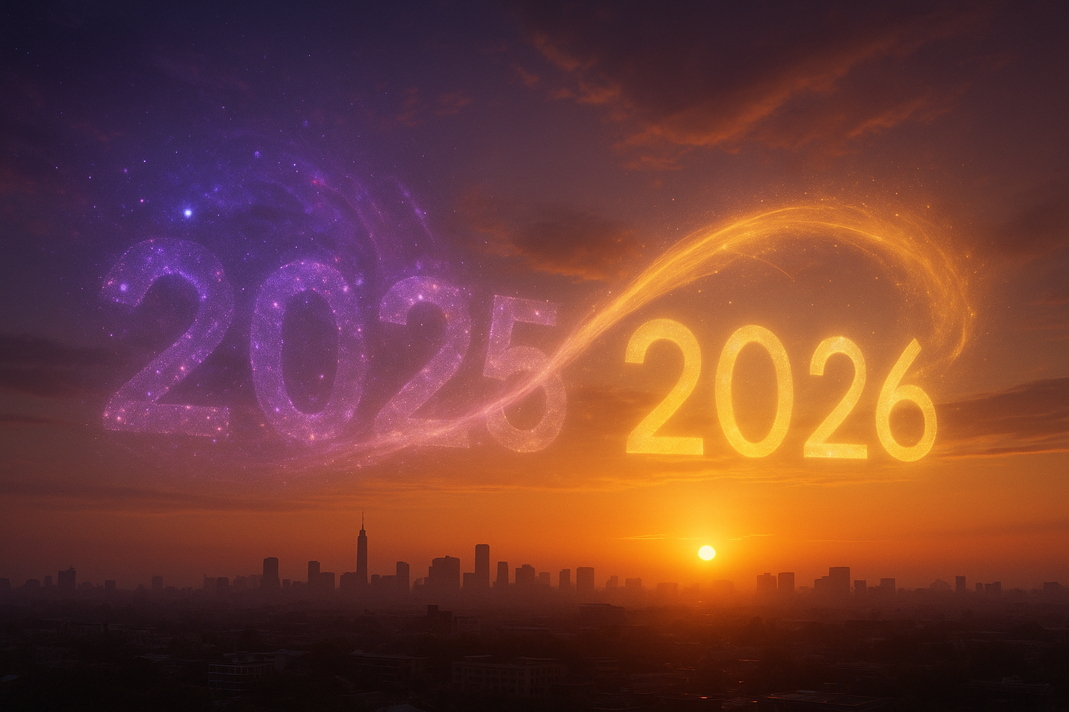 Portail lumineux dans un paysage urbain illustrant la transition énergétique 2025-2026 et l’élévation vers une conscience supérieure selon les enseignements spirituels.